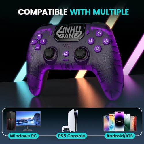with Transparent Shell/RGB Tape Light/Hall Effect Joyticks and Trigger/Macro/Turbo/3.5mm Audio Jack/Speaker and Mic/1500 mAh Large Battery Gamepad(purple)