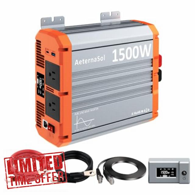 1500W Pure Sine Wave Inverter 12V DC to AC 110V/120V