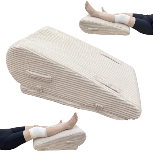 Adjustable Height Leg Wedge Pillow with Medical Grade Foam & Beige Corduroy Cover