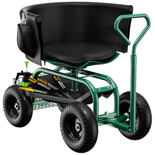 Rolling Garden Stool with Adjustable 360°Swivel Seat
