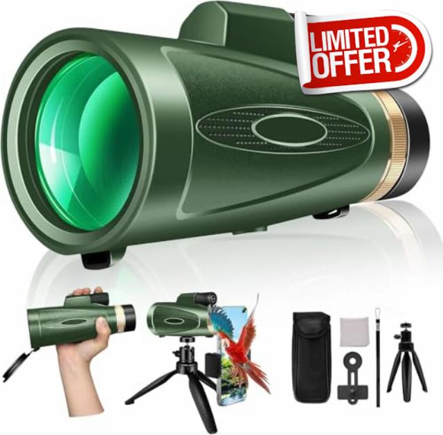 Monocular Telescope 80x100 High Power with Smartphone Adapter Tripod