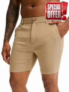 Comdecevis Men's Slim Fit 7" Inseam Chino Shorts - Stretch Skinny Dress Shorts for Work Casual