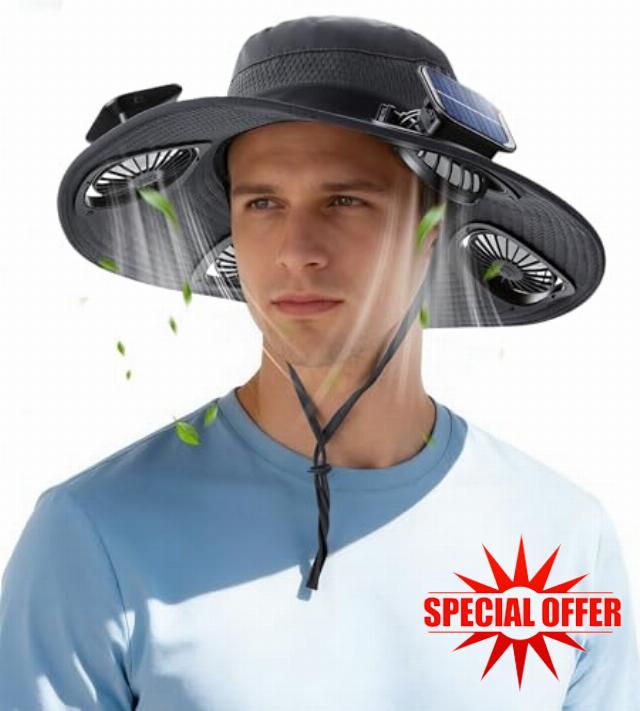 Solar Fan Hat with 4 Removable Fans