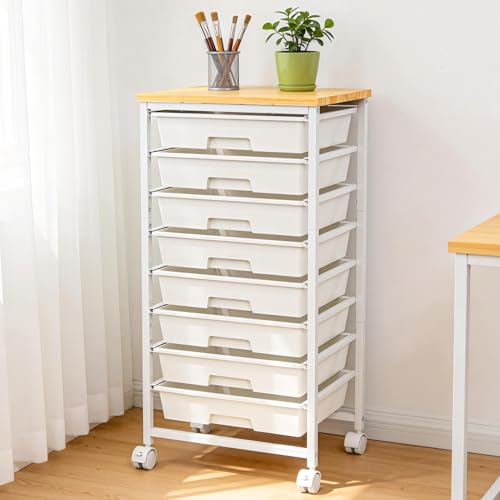 Utility Cart with Wooden Tabletop and Lockable Wheels