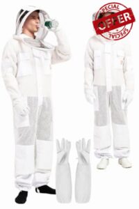 3 Layer Ventilated Sting Proof Beekeeping Suit for Men Women - Full Body Ultra Breeze Bee Suit with Gloves & 2 Veils