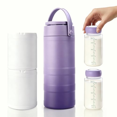 Portable Breastmilk Chiller with 24 Hours 360° Cooling & 19oz Larger Capacity - Milk Cooler with 2 Storage Bottles