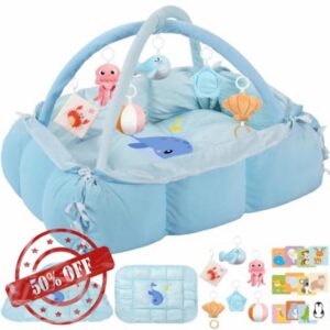 5-in-1 Tummy Time Mat Baby Activity Gym with Cartoon Pattern