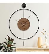 Large Modern Wall Clock,Wall Clocks for Living Room Decor,Classical Silent Metal Minimalist Walnu...