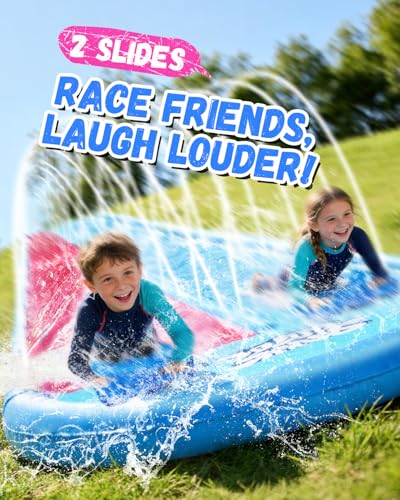2 Racing Lane Giant Slip n Water Slides for Backyard Heavy Duty with 2 Bodyboards