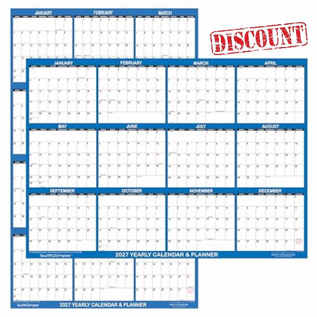 32" x 48" SwiftGlimpse 2027 Wall Calendar Erasable XLarge Wet & Dry Erase Laminated 12 Month Annual Yearly Wall Planner