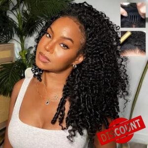18 Inch Burmese Curly Half Wig Human Hair for Black Women Spiral Curl Ends Glueless Wear & Go Drawstring Wig 180% Density Flip Over Beginner Friendly No Glue No Sew Natural Black