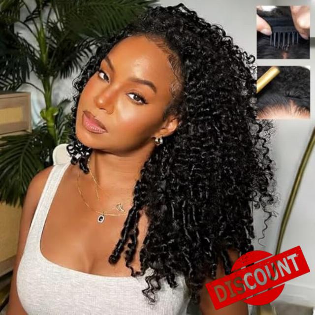 18 Inch Burmese Curly Half Wig Human Hair for Black Women Spiral Curl Ends Glueless Wear & Go Drawstring Wig 180% Density Flip Over Beginner Friendly No Glue No Sew Natural Black