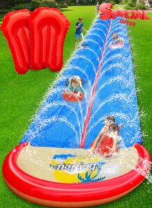 Slip and Water Slide for Kids and Adults Extra Long Lawn Water Slides Backyard Heavy Duty with Two Inflatable Bodyboards and Double Lane Water Toys Summe