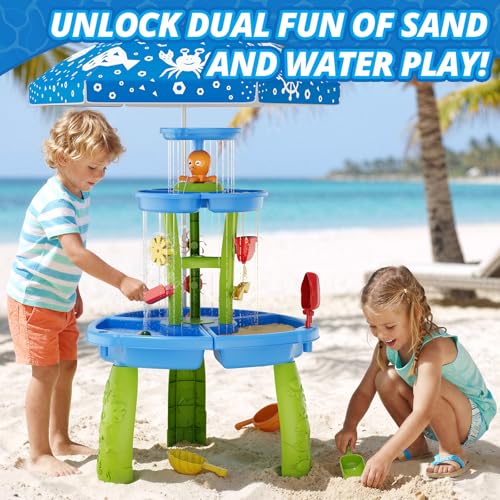3-Tier 6 Zones Water Sand Table with Umbrella