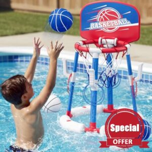 HYES 2 in 1 Pool Basketball Hoop with Ring Toss