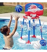 2 in 1 Pool Basketball Hoop with Backboard & Ring Toss Game, Floating Pool Toy - Anti-Tip Stable ...