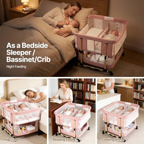 Rocking Bassinet with Wheels and Storage Basket