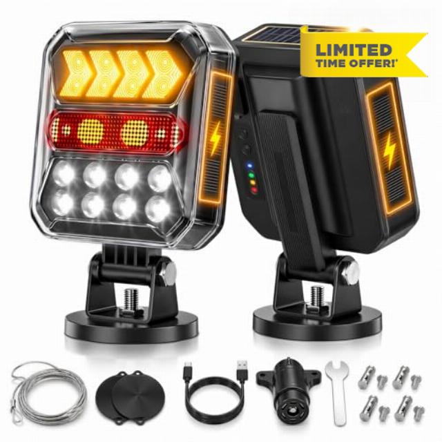 Solar Wireless Trailer Lights - Turn/Brake/Tail/Reverse Modes