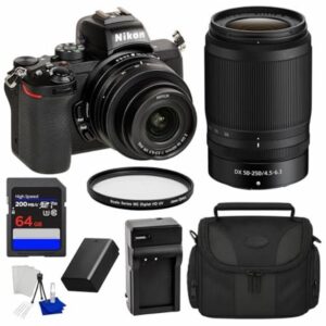 Nikon Z50 II Mirrorless Camera Bundle with 16-50mm f/3.5-6.3 VR & 50-250mm f/4.5-6.3 VR Lenses – SD 64GB Card