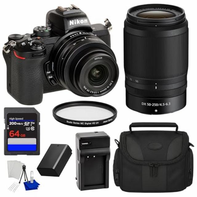 Nikon Z50 II Mirrorless Camera Bundle with 16-50mm f/3.5-6.3 VR & 50-250mm f/4.5-6.3 VR Lenses – SD 64GB Card