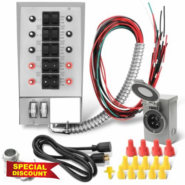 31410CRK Pro/Tran 30 Amp 10-Circuit Generator Transfer Switch Kit 7500 Watts Include Weatherproof Inlet Box