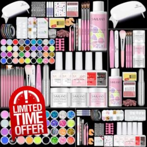 SAVILAND Acrylic Nail Kit with U V Light: HEMA & MMA Free Acrylic Set with Nail Drill Clear White Pink Acrylic Powder