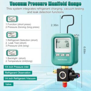 Vacuum Testing and Leak Detection with 1/4"-5/16" Port Valve Core Remover Installer Tool 1/4" SAE Connector and T-Connecto