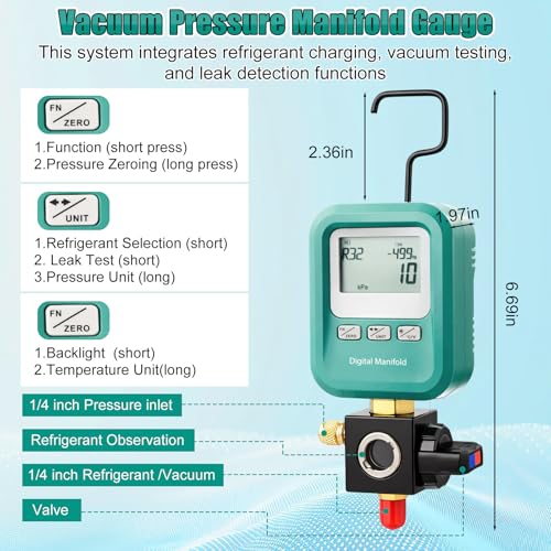 Vacuum Testing and Leak Detection with 1/4"-5/16" Port Valve Core Remover Installer Tool 1/4" SAE Connector and T-Connecto