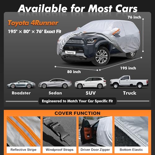 Heavy-Duty Outdoor Full Exterior Automobiles SUV(Length 191-201 inch) with Windshield Sun Shade Universal Fit Ford Explorer