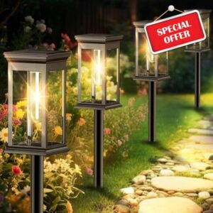 Solar Pathway Lights Outdoor Waterproof – 8 Pack Bright Solar Powered Garden Lights with Auto On/Off
