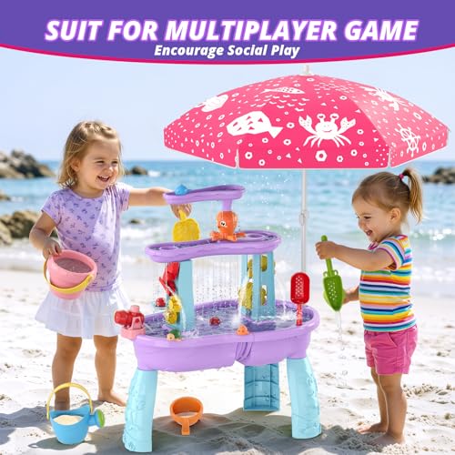 Kids Sand Water Table with Adjustable Umbrella