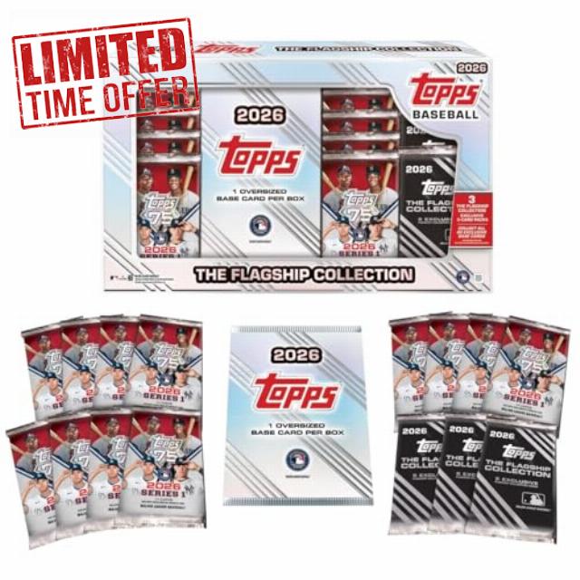2026 Topps Baseball Series 1 Collection Box – 1 Oversized Base Card per Box + 3 Exclusive 5-Card Flagship Collection Packs