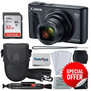 Canon PowerShot SX740 HS Digital Camera + 32GB Memory Card + Case + USB Card Reader + Lens Cleaning Pen + Screen Protectors + Cleaning Cloth – Accessory Bundle (Black) (Renewed)