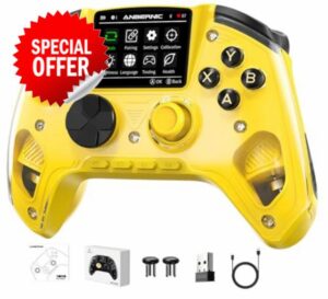 Voacle RG G01 Interactive Screen Wireless Gaming Controller Compatible with PC/Steam/Linux/Android/Switch/IOS 2.4G Wireless Bluetooth Controller Gamepad Hall Effect Triggers(Yellow)
