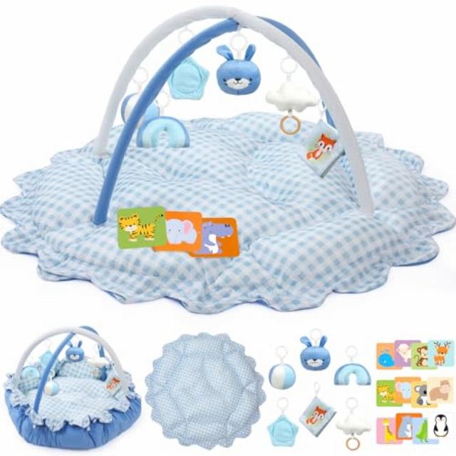 5-in-1 Baby Gym Play Mat with Cartoon Pattern