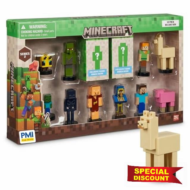 P.M.I. Minecraft 3D Stampers Series 2 Collector Set – Officially Licensed Minecraft Mini Figures 12 Character Stampers with Steve