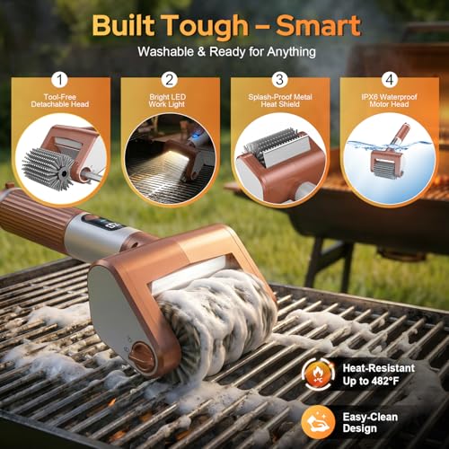 Waterproof & Replaceable Heads for Grill Cleaning