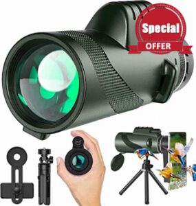 Monocular Telescope 80x100 High Powered Monoculars High Definition for Adults High Powered with Smartphone Adapter Telescope Wildlife Bird Watching Travel Camping Hiking Gree