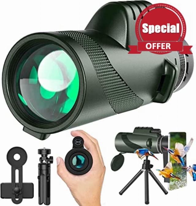 Monocular Telescope 80x100 High Powered Monoculars High Definition for Adults High Powered with Smartphone Adapter Telescope Wildlife Bird Watching Travel Camping Hiking Gree