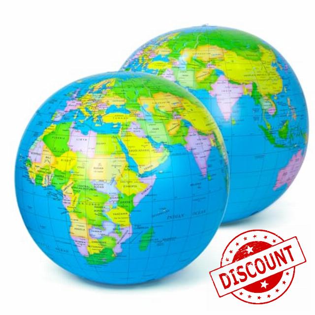 2Pcs 28 Inch PVC Inflatable World Globe Beach Ball Educational Earth Ball for Adult Classroom Learning Outdoor Play and Beach Party Favo