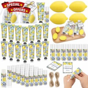 75 Pcs / 25 Sets Capri Lemon Baby Shower Party Favors for Guests Sweet One Italian Lemon Shaped Soaps Bridal Shower Return Gifts Lip Balms Hand Cream for Bridal Wedding Gender Reveal
