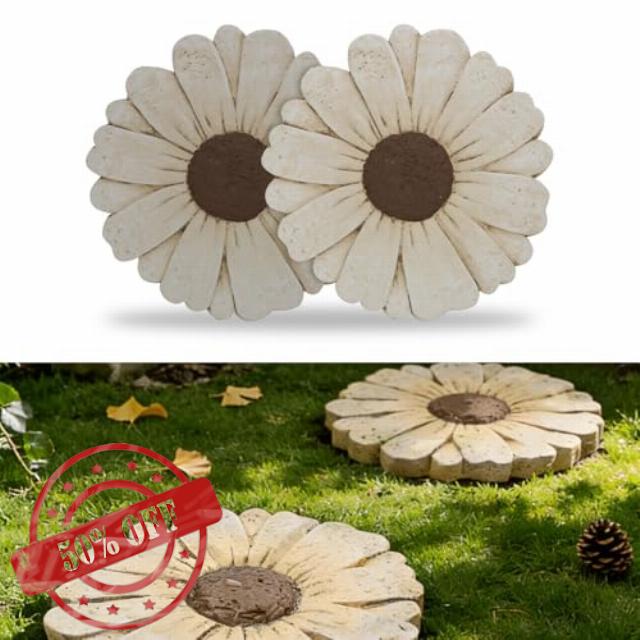 2 Pack Daisy Cement Stepping Stones 10 Inch