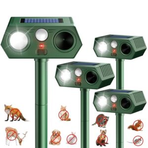 Waterproof Motion Activated Repellent with Flash Light for Deer Cat Squirrel Raccoon Rabbit Dog Garden Yard (4-Pack)
