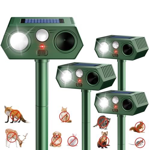 Waterproof Motion Activated Repellent with Flash Light for Deer Cat Squirrel Raccoon Rabbit Dog Garden Yard (4-Pack)