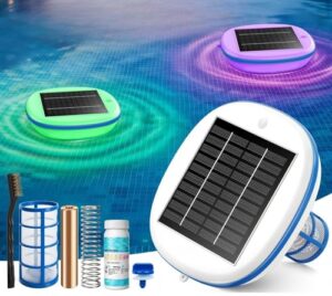 Upgraded Larger Solar Panel Copper Pool Ionizer Floater Auto Switching of Multi-Colored LED Night Light