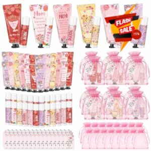 Loopeer 48 Sets Mother's Day Hand Cream and Lip Balm Gifts Bulk with Greeting Card and Bags Pink Mother's Day Gift Ideas Mom Party Favors Stuffers for Women Friends Ladies