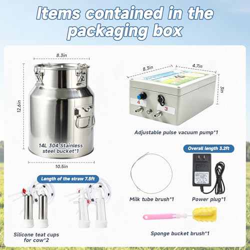 Adjustable Suction Pulsation Vacuum Pump Milker with 4 Teat Cups