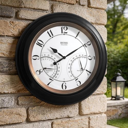 Large Easy-to-Read Illuminated Outdoor Wall Clock with Smart Light Sensor