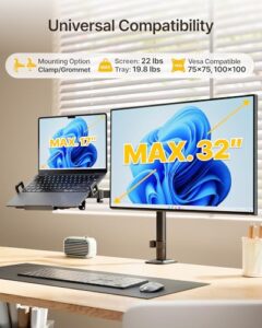 Ergonomic Height Adjustable Monitor Arm Fit up to 32 inch Screen and 17 inch Laptop