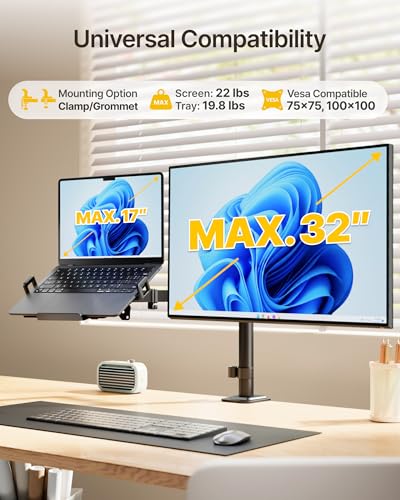Ergonomic Height Adjustable Monitor Arm Fit up to 32 inch Screen and 17 inch Laptop